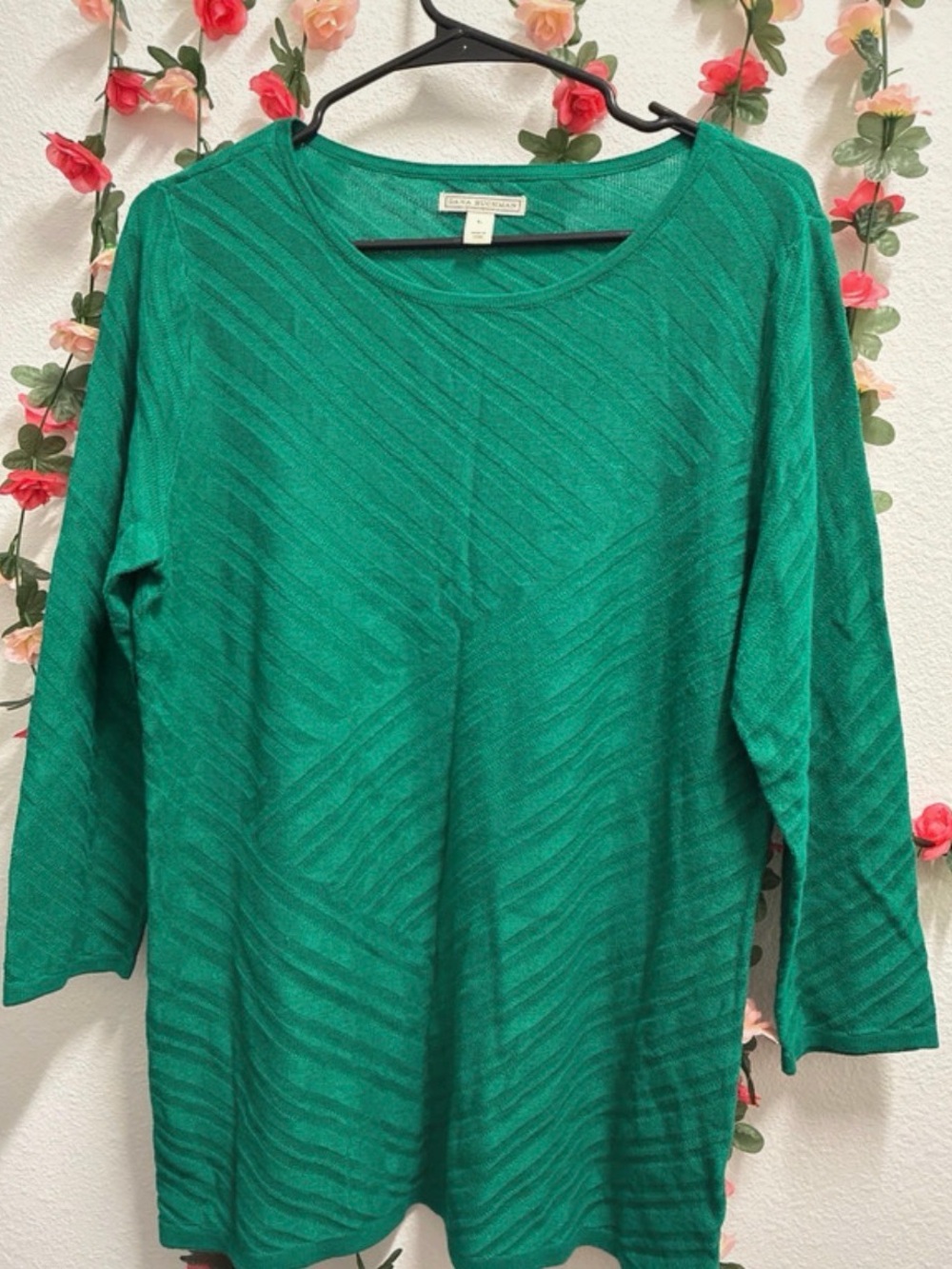Dana Buchman Emerald Green 3/4 Sleeve Textured sweater